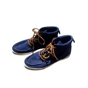 Polo Blue Calf Suede High Top Sneakers Mens 9.5 Rawhide Laces Preppy Streetwear
